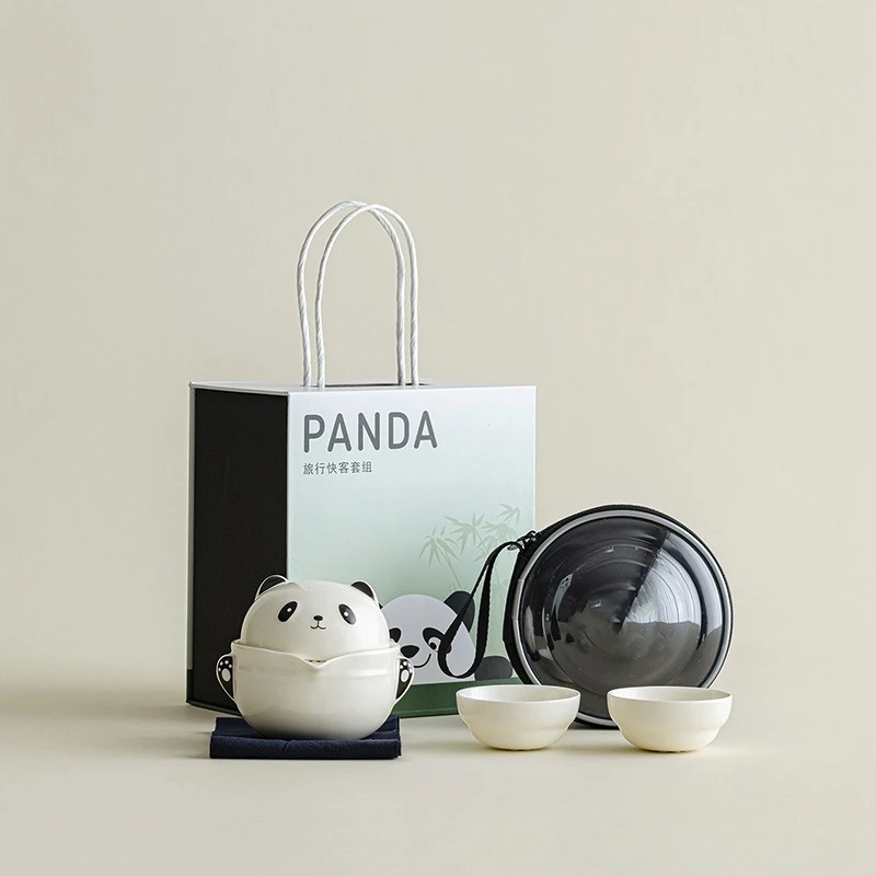 

Exquisite Cute Portable Ceramic Panda-shaped Travel Tea Set, Outdoor Tea Set Creative Gift Box, High Appearance Level Souvenir
