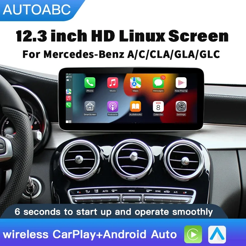 Wireless Carplay/Android Auto 12.3'' Touch screen Multimedia Radio Receiver for Mercedes Benz NTG5.0 GLA CLA GLC HD 1920 * 720