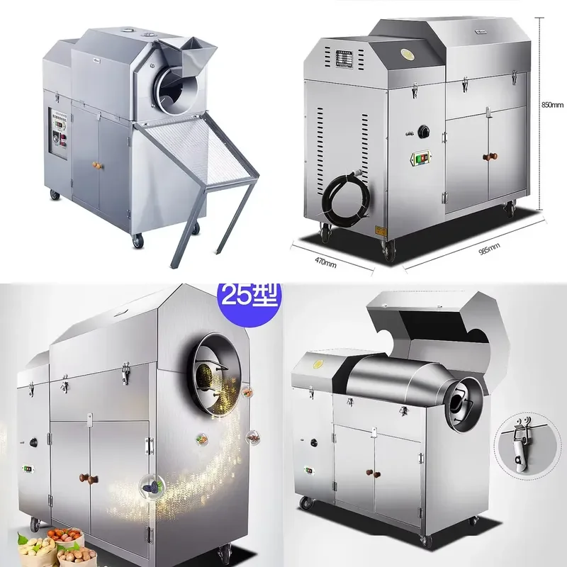 

2026 Type 25KG/Batch Nuts Roasting Machine for Peanut Cacao Bean Corn Soybean Wheat-220/380V 3000W