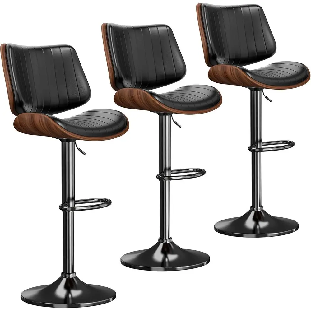 

Set of 3 Adjustable PU Leather Swivel Bar Stools with Backrest and Footrest for Kitchen Counter or Dining Area, Black