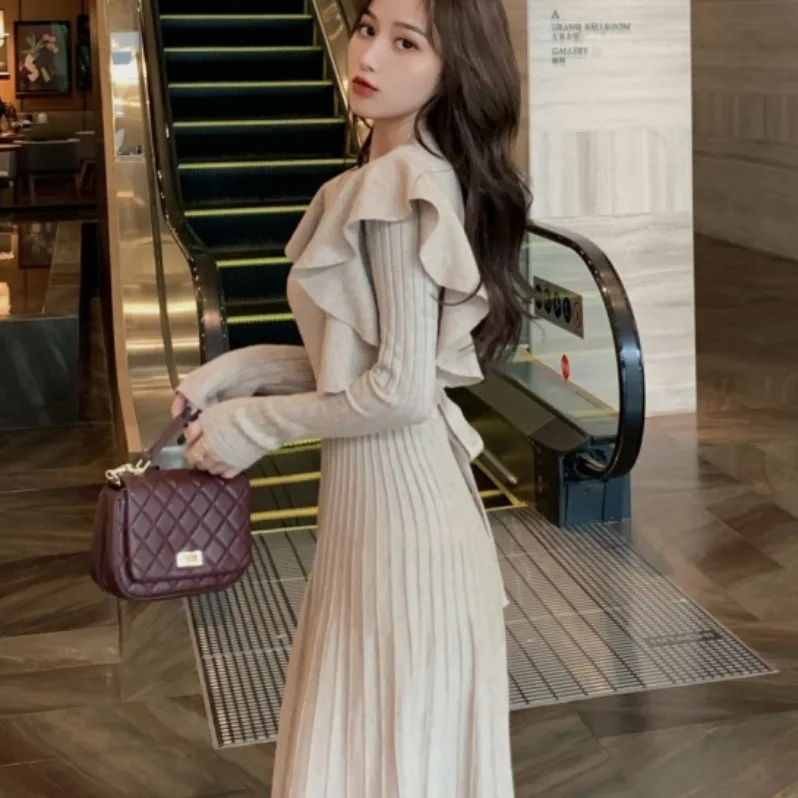 Malha dr feminino outono inverno coreano sle chique camada base pequena fraança vento personali emagrecimento longo dr para casaco