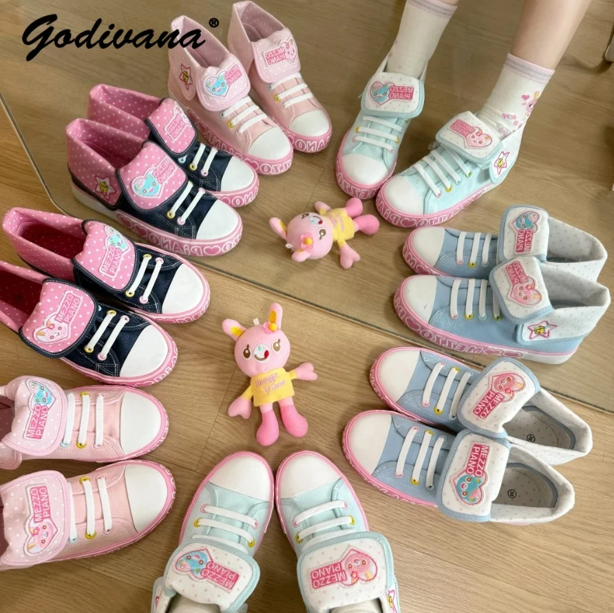 Student Girls Kawaii Canvas Shoes New Spring and Summer Japanese Style Cartoon Embroidered Denim Canvas Shoes Pumps view 2