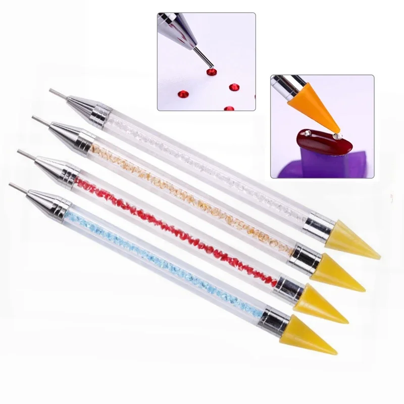 

Dual-ended Wax Pick Up Rhinestone Picker Crystal Handle Beads Stud Dotting Pen Pencil Metal Nail Art Design Tools for Manicure