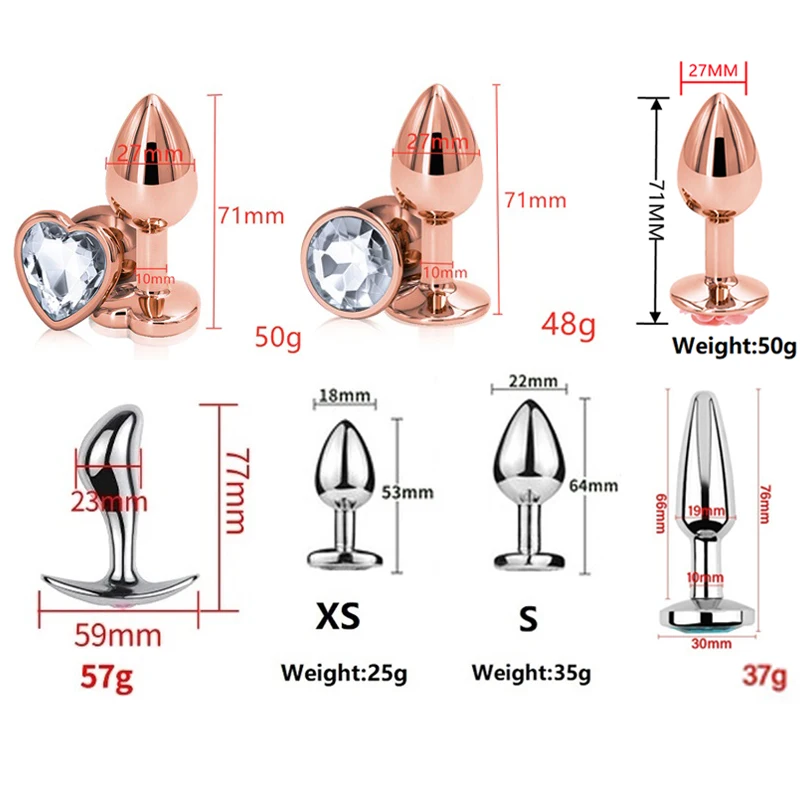 Small Size Metal Anal Beads Butt Plug Mini Rainbow Rose gold Butt Plug Crystal Jewelry Trainer Anal Dildo Masturbation Sex Toy