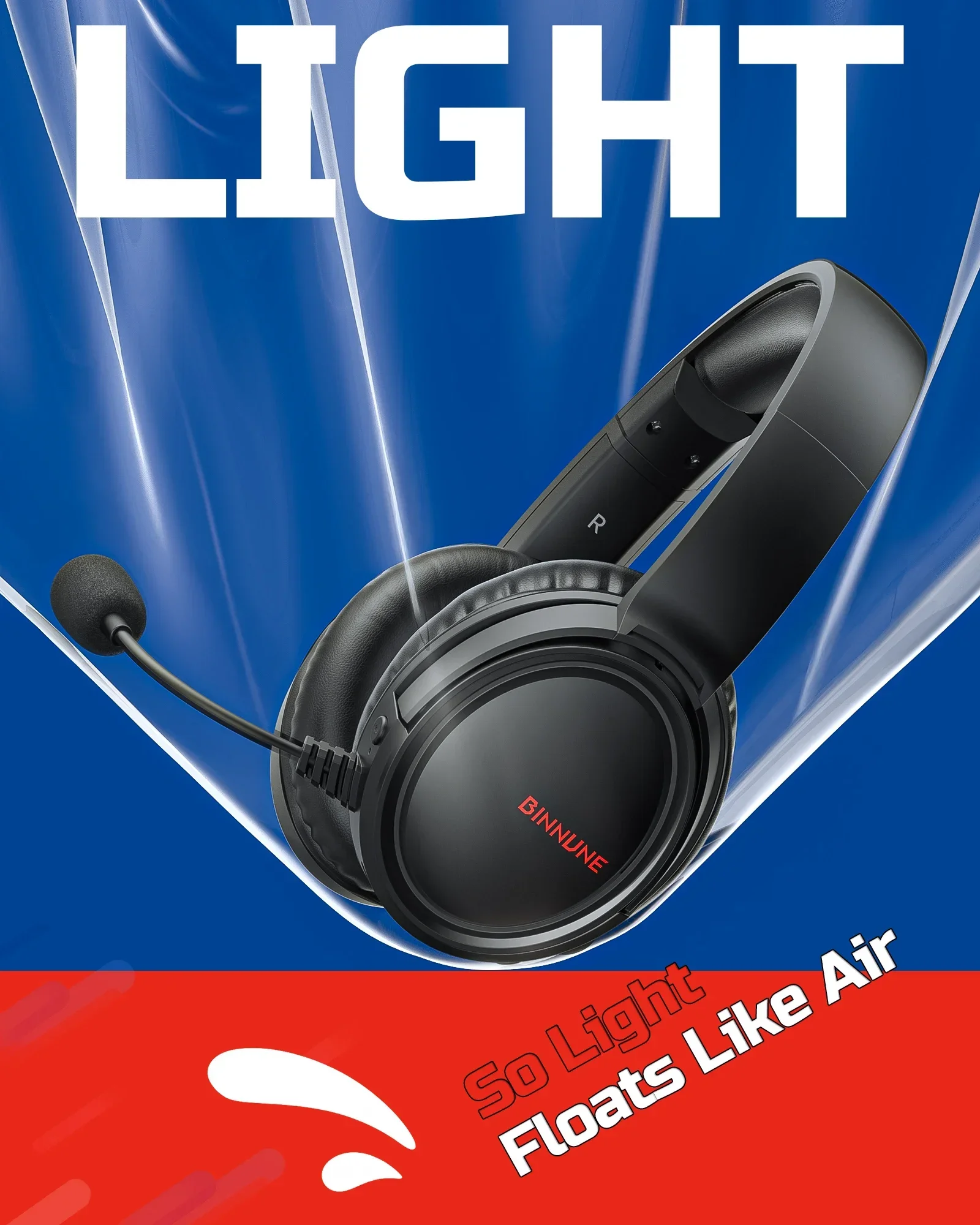 BINNUNE BW02 Cuffie da gioco wireless da 2,4 GHz con microfono ribaltabile per PS5/4 PC Mac Cuffie da gioco Bluetooth per computer portatile