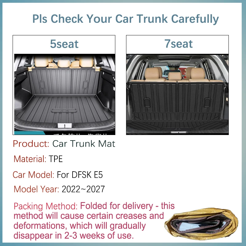 Car Trunk Mats For DFSK E5 Landian E5 NEV 2022 2023 2024 2025 2026 Anti-dirty Carpet Boot Pads Back Cargo Covers Auto Acessories