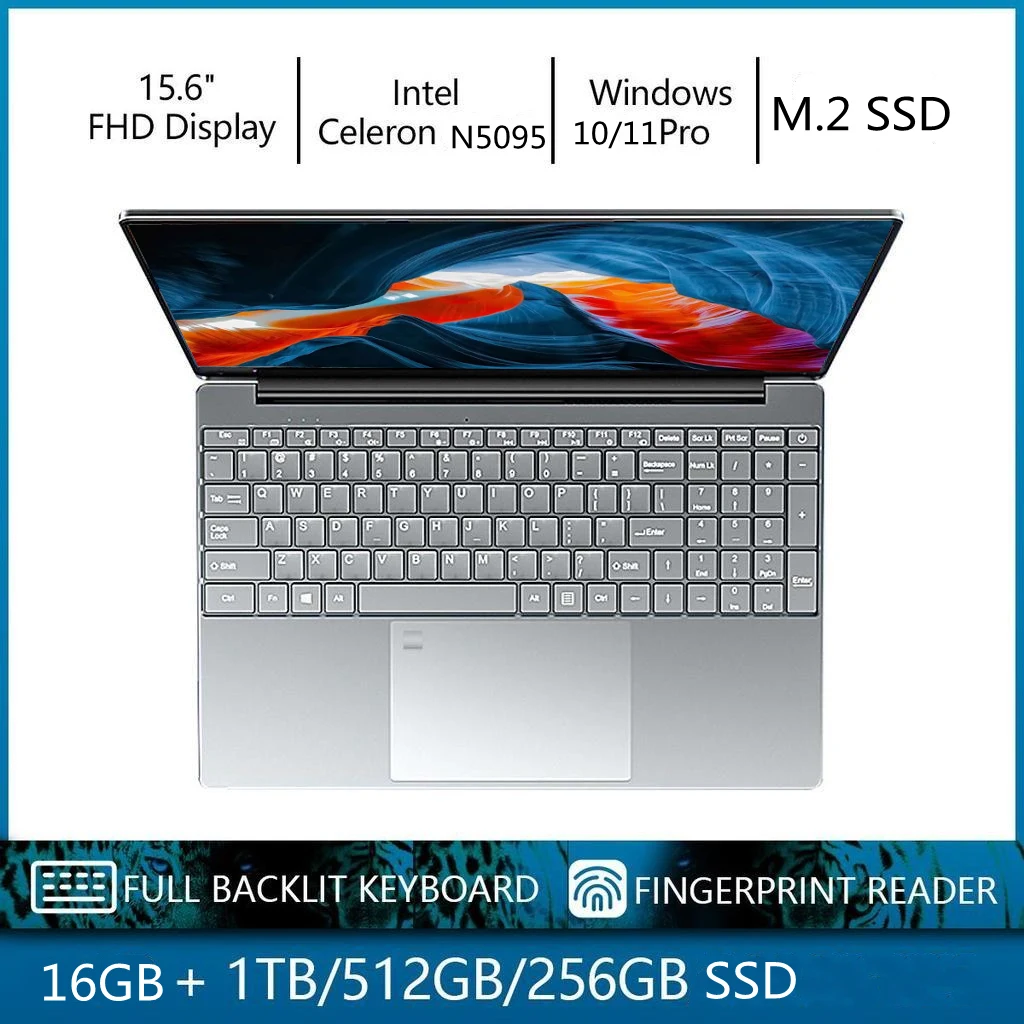 Stivale per impronte digitali Intel N5095 Windows 10 11 Ram 16GB Rom 256GB 512GB 1TB 2TB SSD Computer 2.4G/5.0G Wifi Bluetooth Gaming Laptop