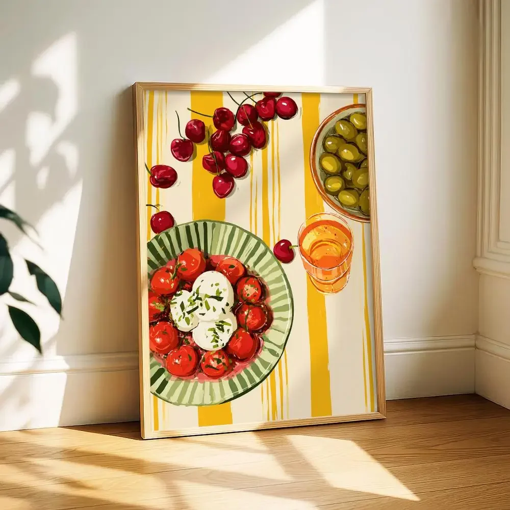 Mediterranean Food Flat Lay Painting Calligraphy Canvas Poster Art for Bedroom Room Home Decor Wall Decoration Decals Gift