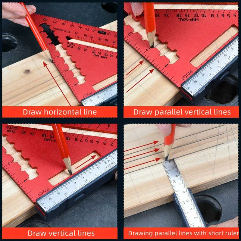 

Aluminum Alloy 7Inch Triangular Ruler Angle Protractor Multi Angle Positioning Tool Woodworking Line Ruler Measuring Gauge Tools