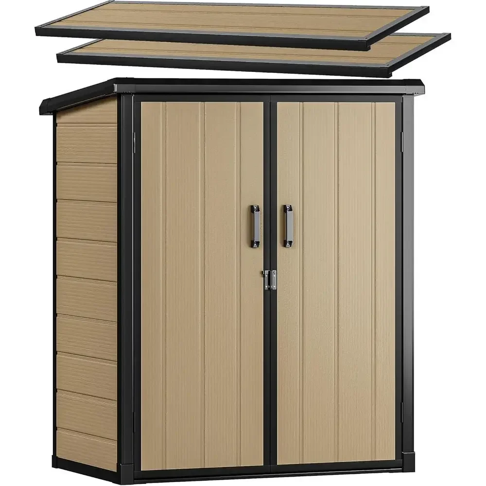 54 Outdoor Storage Shed with 2 Shelves, 4.2x2.6x5ft Tool Shed with Floor & Lockable Door, Durable Double-Wall Plastic Cabinet fo
