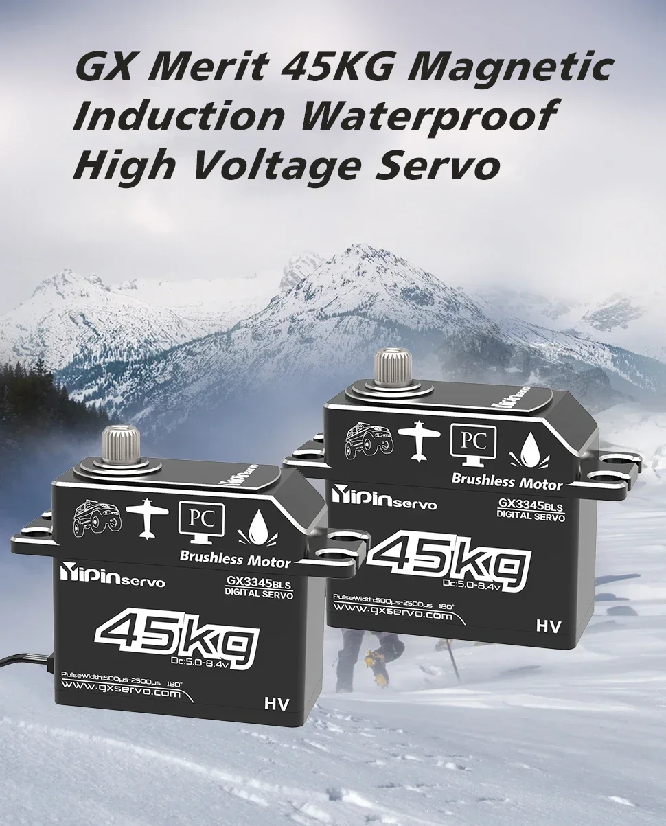 Serwo bezszczotkowe o dużym momencie obrotowym 45KG, wysoka prędkość, pełna obudowa z aluminium CNC, metalowe osłony przekładni, wodoodporne, do samochodów RC, ciężarówek, crawlerów, łodzi.