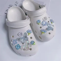 Fashion trends Hole Shoe Charms for DIY Blue Butterfly flowers Shoe Buckle Decoration for Shoe Charm Sandals Clogs Kids Gifts