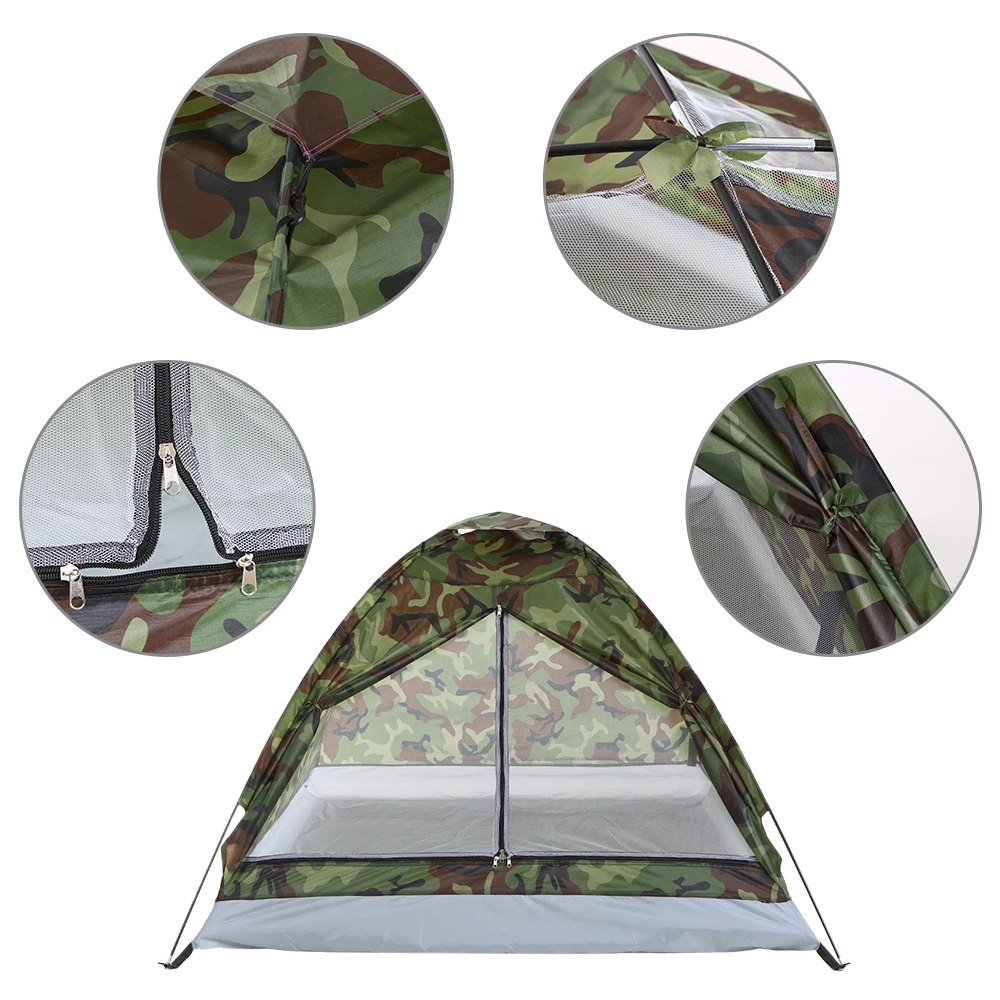 1 Or 2 Person Camping Tent Ultralight Camouflage Garden Sun Shield Outdoor Hiking Two-way Zips With Carry Bag Mesh Roof