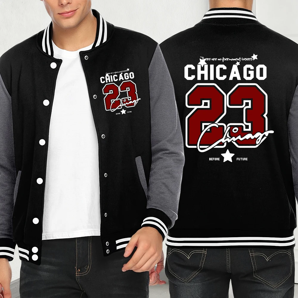 شيكاغو عدد 23 جيرسي طباعة جاكيتات الرجال الهيب هوب شخصية موضة الشارع الملابس كنزة صوف Y2K الرجالية معطف الخريف
