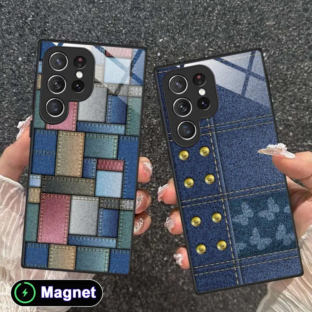 Jeans Texture Phone Case for Samsung Galaxy S26 S25 S24 S23 S22 S21 S20 Note20 Plus FE Ultra Glass Magnet Cover