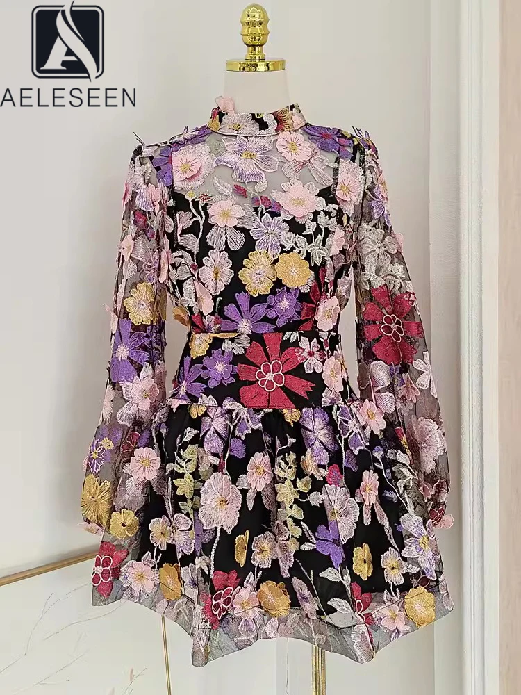 

AELESEEN 2024 Spring Summer 2 Pieces Set Women Design Fashion Embroidery 3D Flower Top + High Waist Mini Skirt Set Female