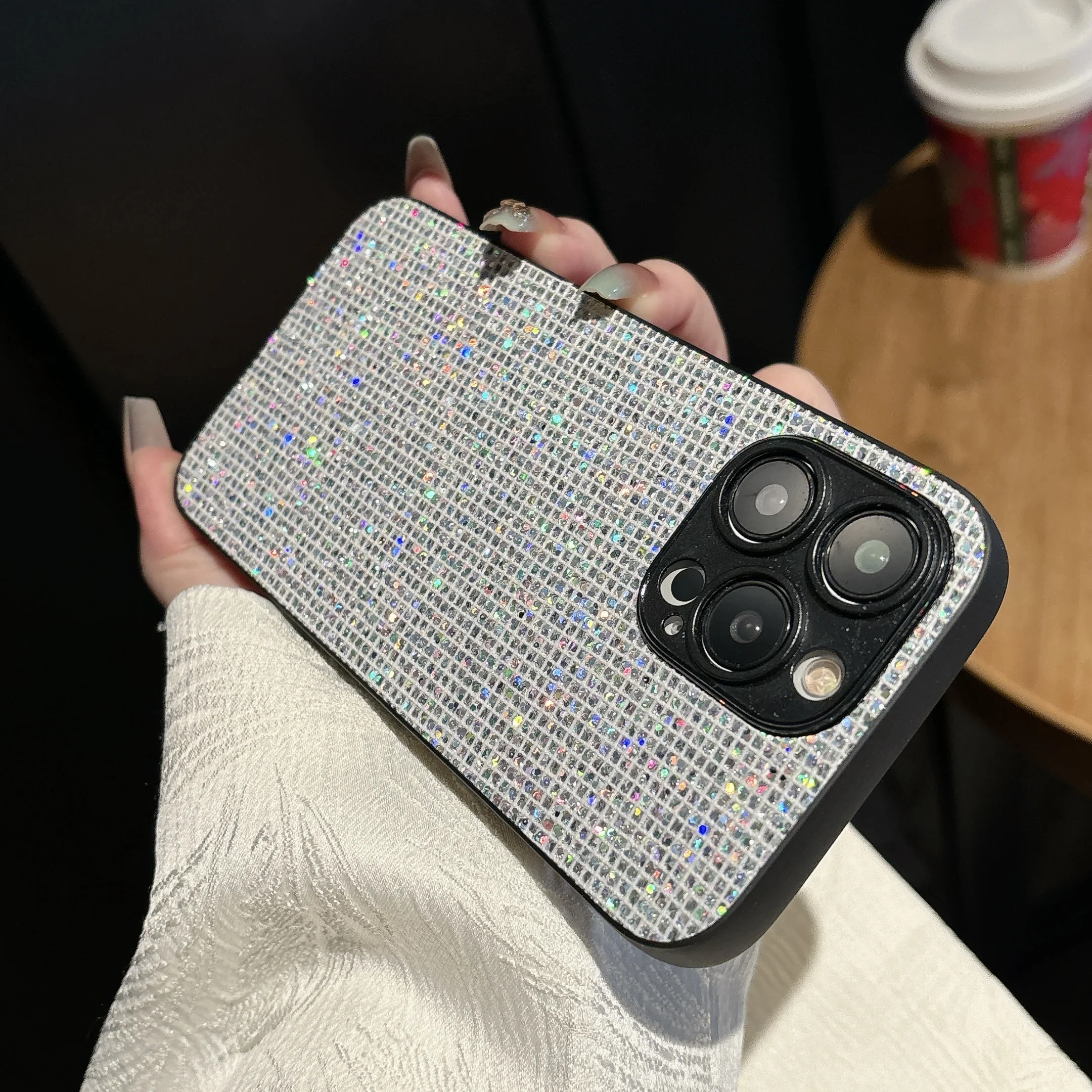 Luxuriöse Glitzer-Pailletten-Gittermuster Weiche Handyhülle für iPhone 16 15 14 13 12 11 Pro Max 16E X XS Plus Stoßfeste Schutzhülle – Detail 8