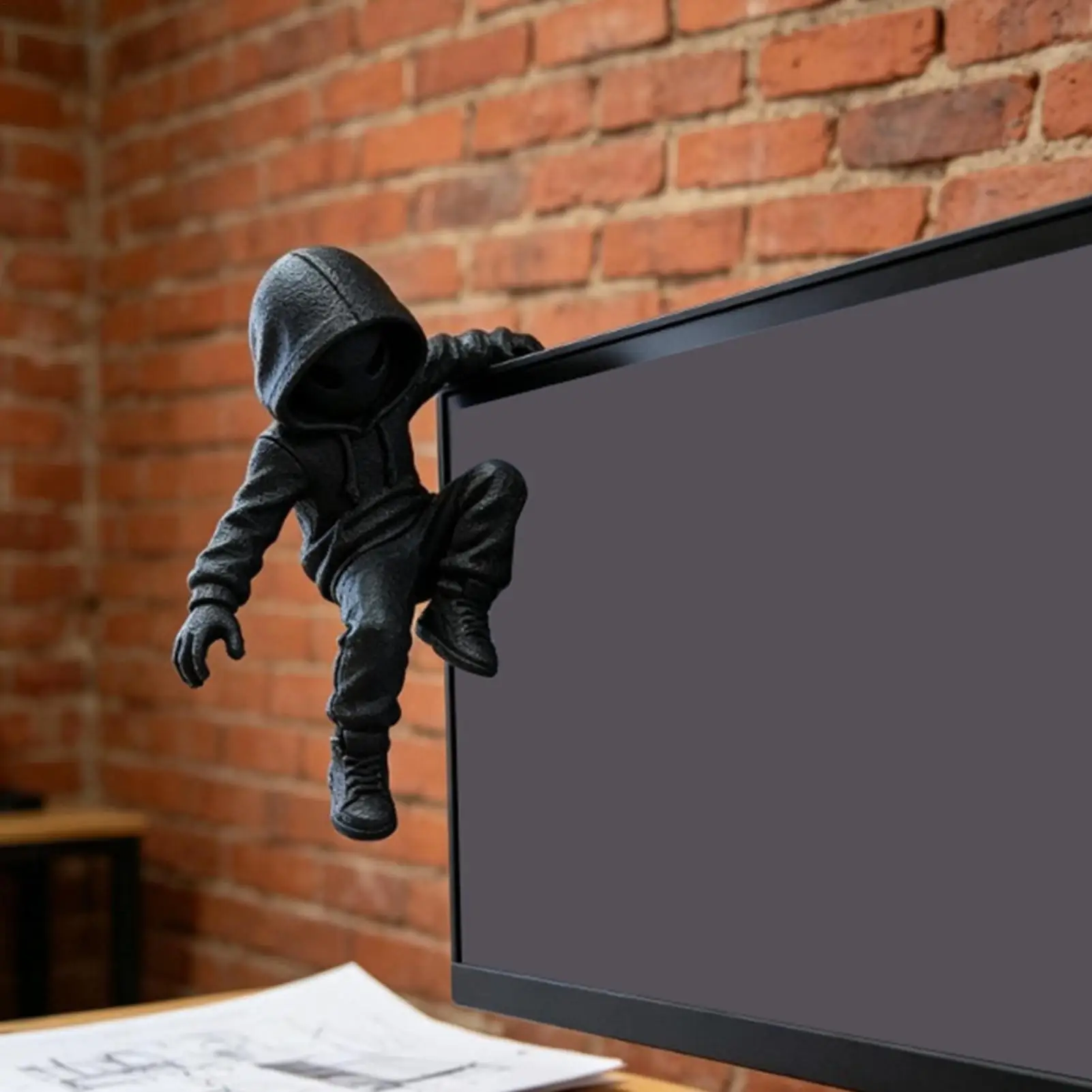 Climbing Shadow Hooded Miniature Statue 3D Printed Hooded Decorative Ornament Figure For Computer Monitor TV Car Rearview Mirror