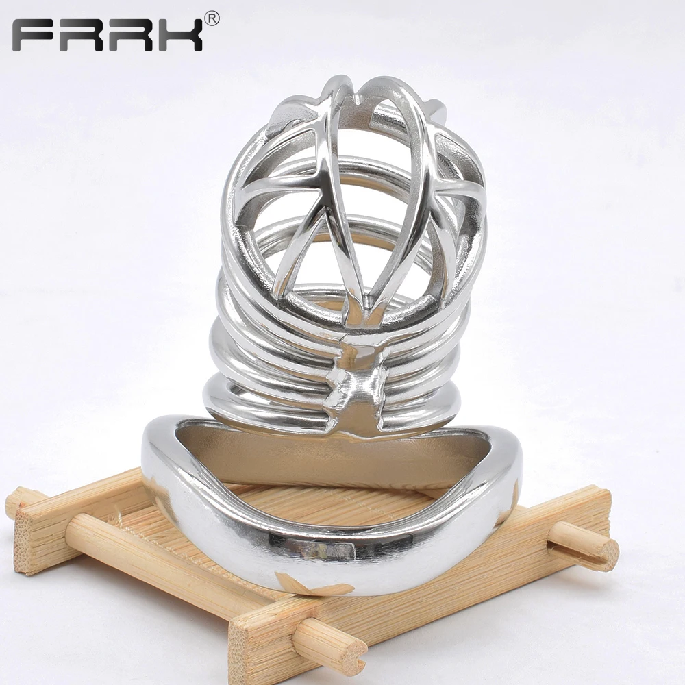 FRRK Big Chastity Cage Metal Penisring Adjustable Chastity Band Belt Male for Men Stainless Steel Lock Cock Cage Sex Shop