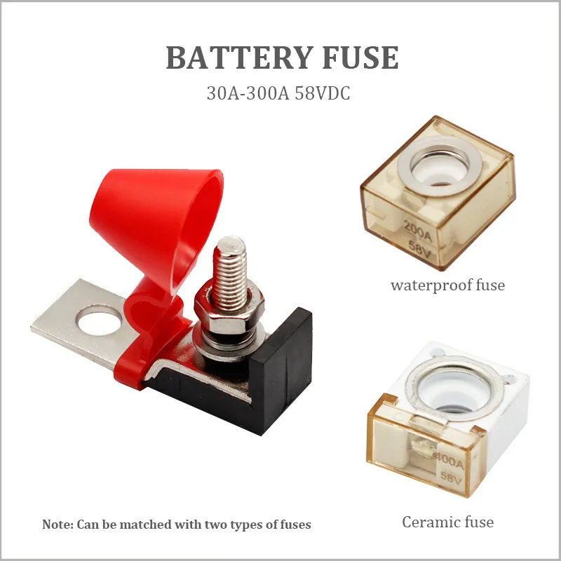 M8 Terminal Mount Fuse Block Kit 30A-400A 58V with Ring Fuse, Battery Terminal Fuse Ignition Protection for Boat Truck RV