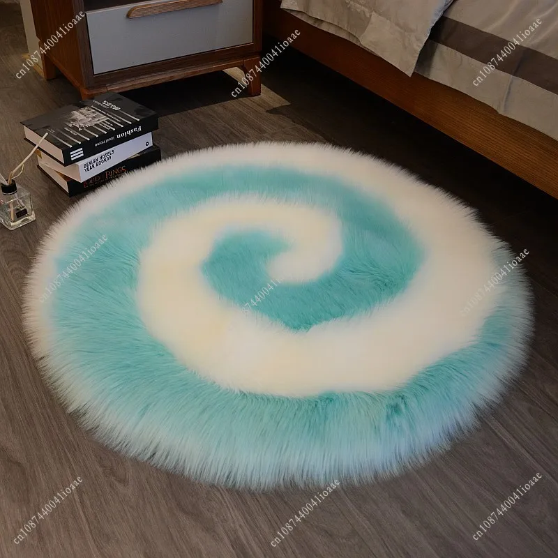40*40CM Soft Fluffy Faux Fur Rug Creative Lollipop Rotating Pattern Mat Living Room Bedside Plush Carpet Rug Soft Bedroom Decor