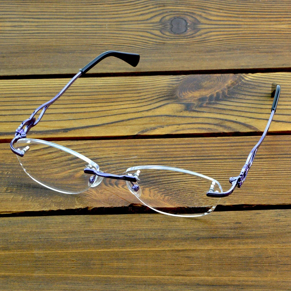 Rimless Luxury Flower Decoration Hinge Exquisite Temples Diamond Cut Multilayer Coating Reading Glasses Women +0.75 To +4