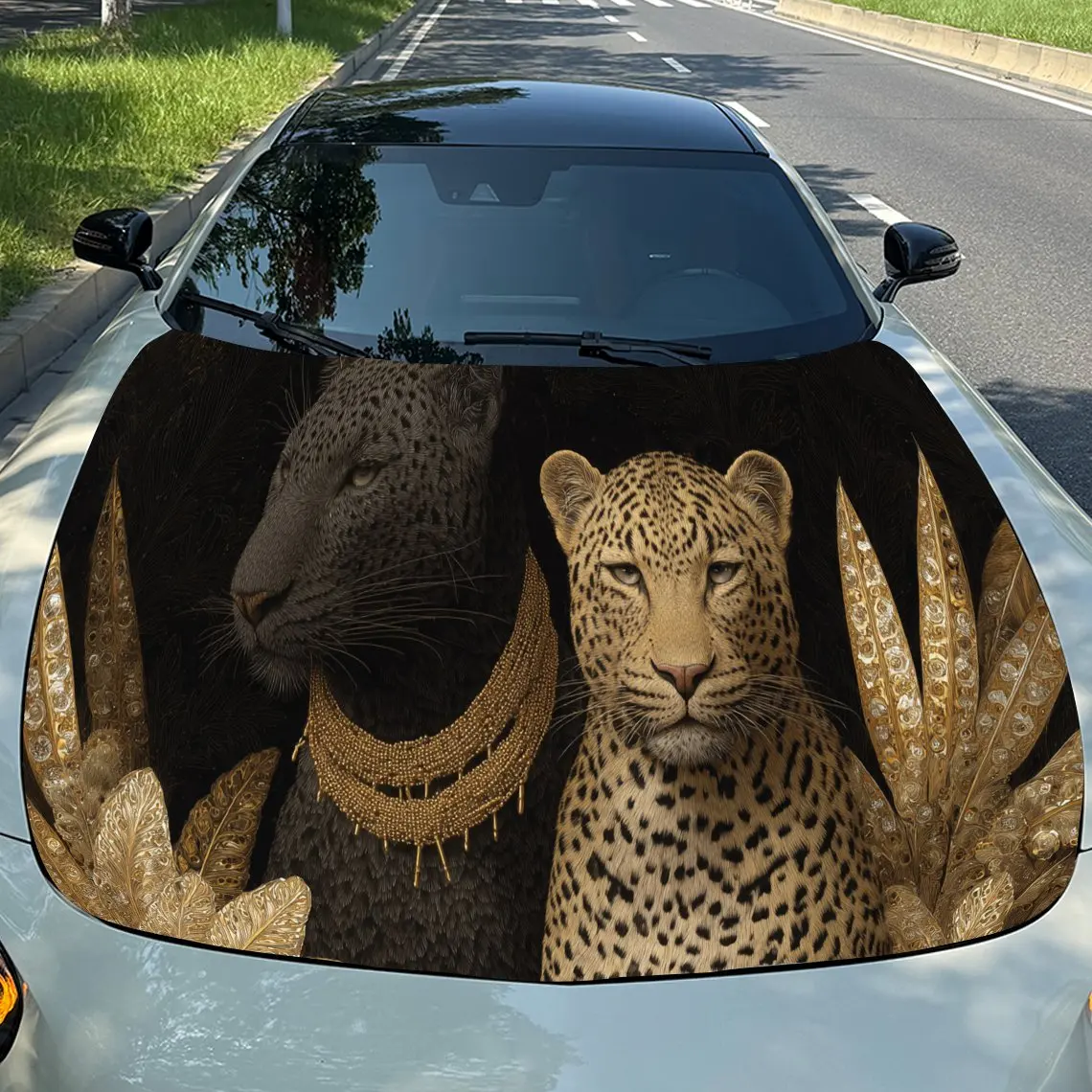 Luxurious Leopards Car Engine Hood Sticker, Auto Vinyl Wraps, Waterproof Self-adhesive Vehicle Decal, Durable & Anti-scratch Aut