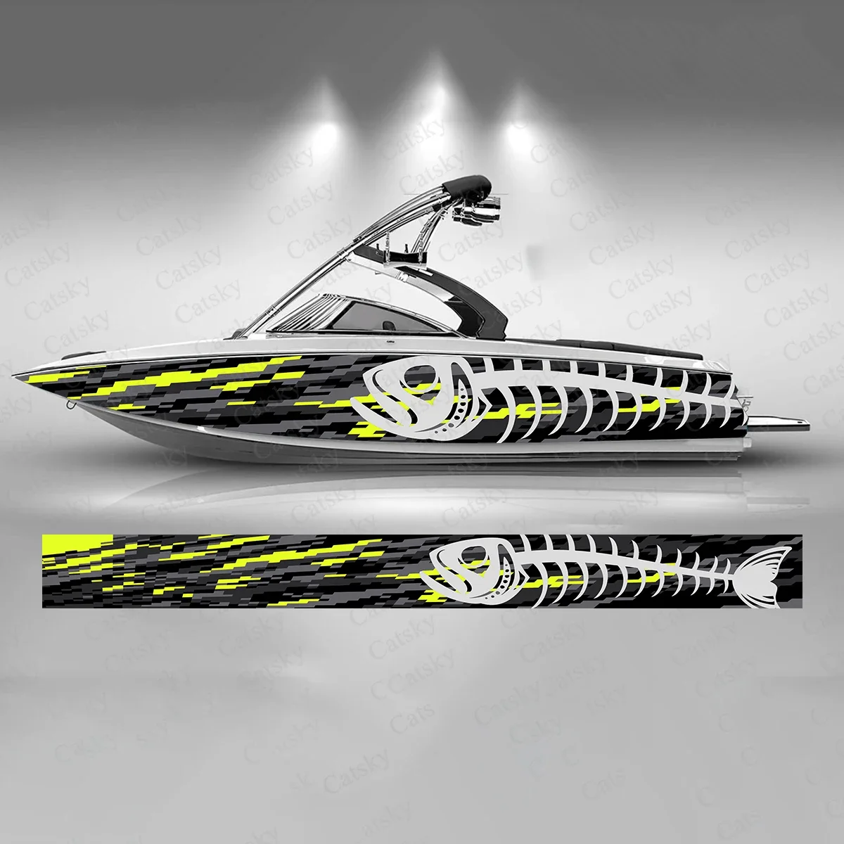 Marlin Fish Bones Colorful Geometry Splash Cool Boat Sticker Vinyl Ship Pontoon Deck Boat Fishing Decorative Pontoon Boats Decal