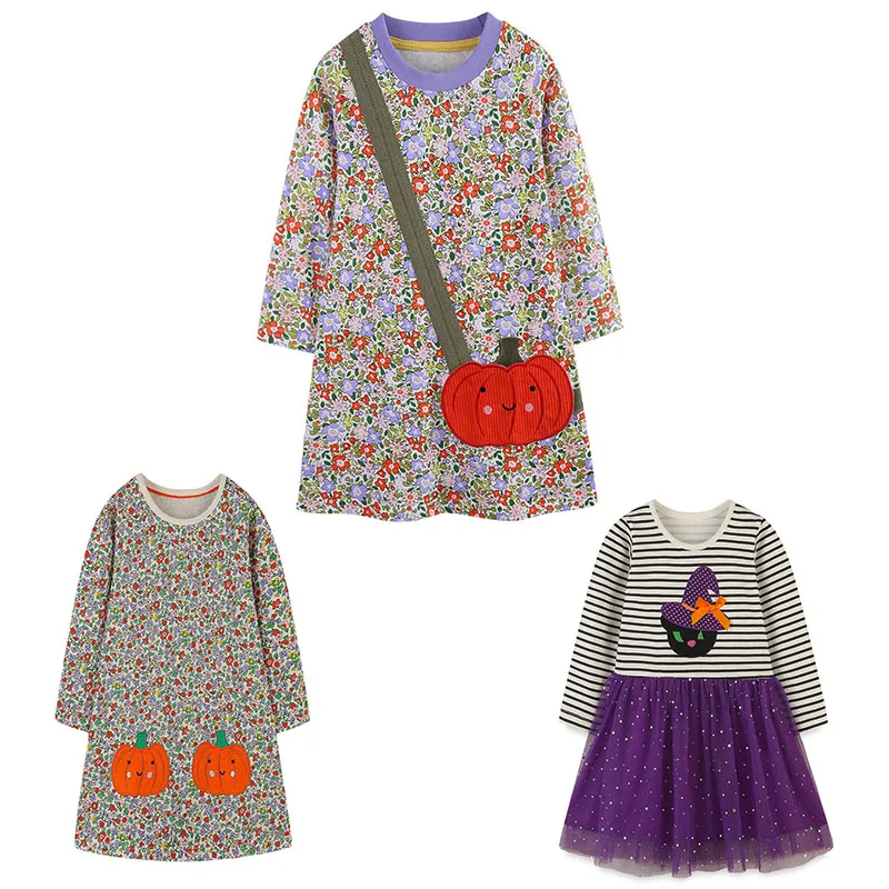 

Jumping Meters 2-7T Pumpkin Pockets Halloween Princess Girls Dresses Flowers Girls Dresses Toddler Clothing Frocks Kids Wear