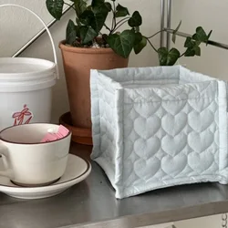 Cream Blue Heart Storage Basket Desktop Organizer Home Clutter Sanitary Napkin Storage