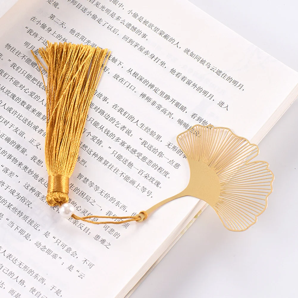 

4Pcs Hollow Ginkgo Leaf Bookmarks Creative Chinese Style Brass Tassel Page Markers Decorative for Notebooks Journals Gifts