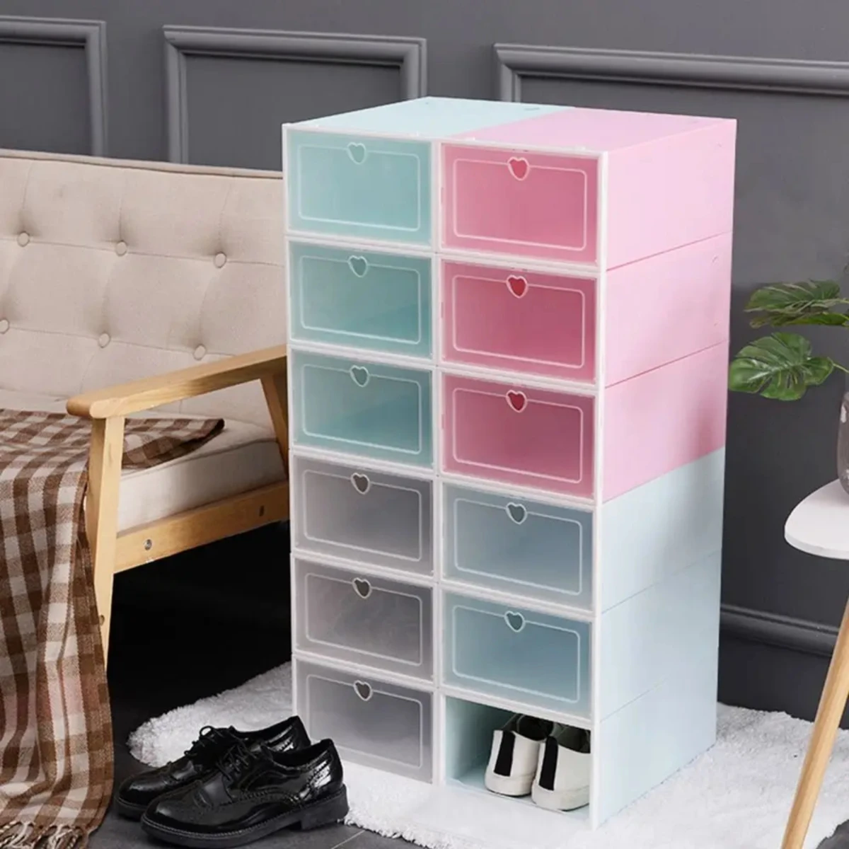 

Foldable Clear Shoes Box Dustproof Shoe Organizer Shoe Cabinet Footwear Holder Protection Rack Thickened Drawer Case