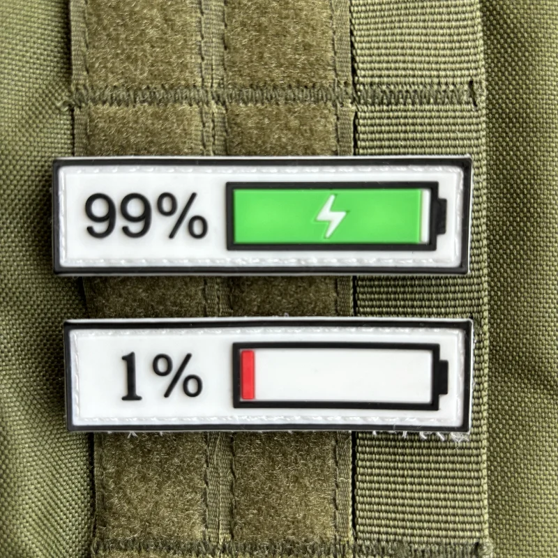 

3D PVC Battery Status Morale Badge 99% 1% Tactical Patch Patches for Clothing Hook and Loop Military Backpack Sticker Appliques