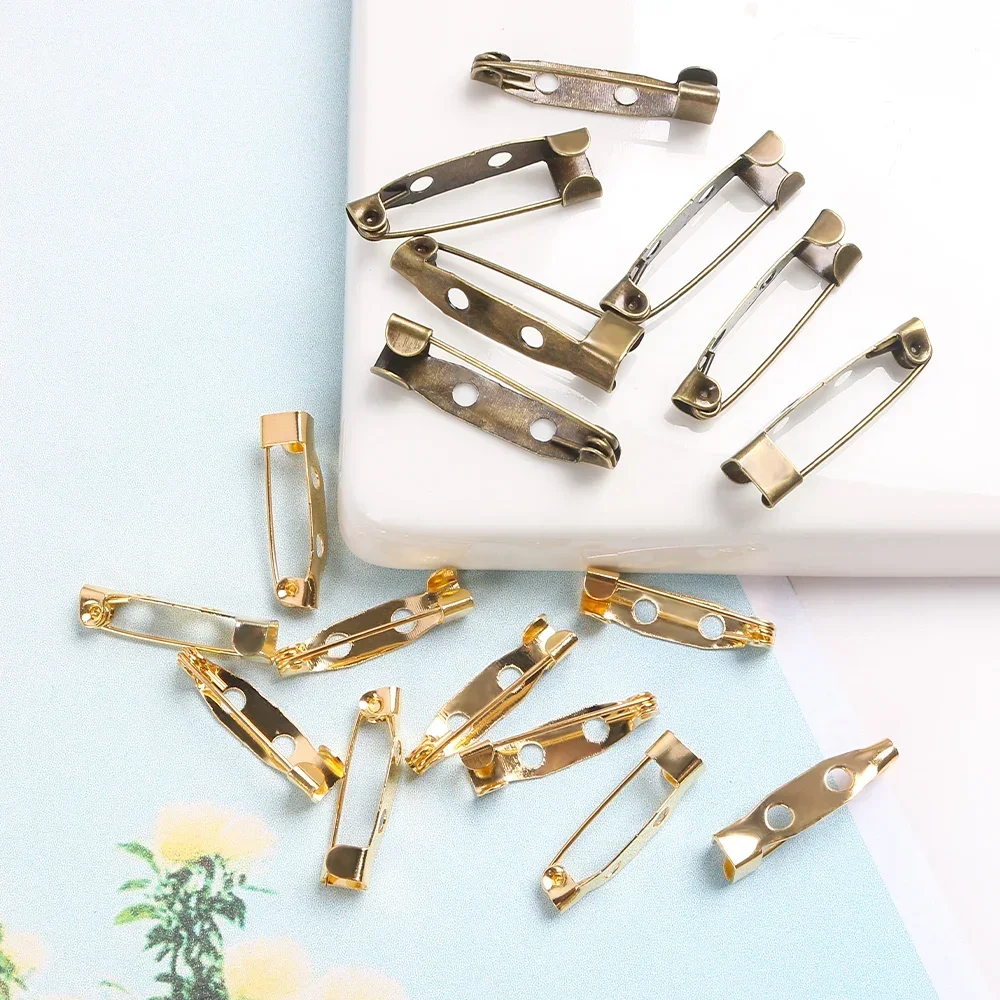 20Pcs Metal Brooch Pins Base Brooch 15/20/25/30/35/40mm  Lock Back Safety Catch Holder Findings for Jewelry Making Brooch