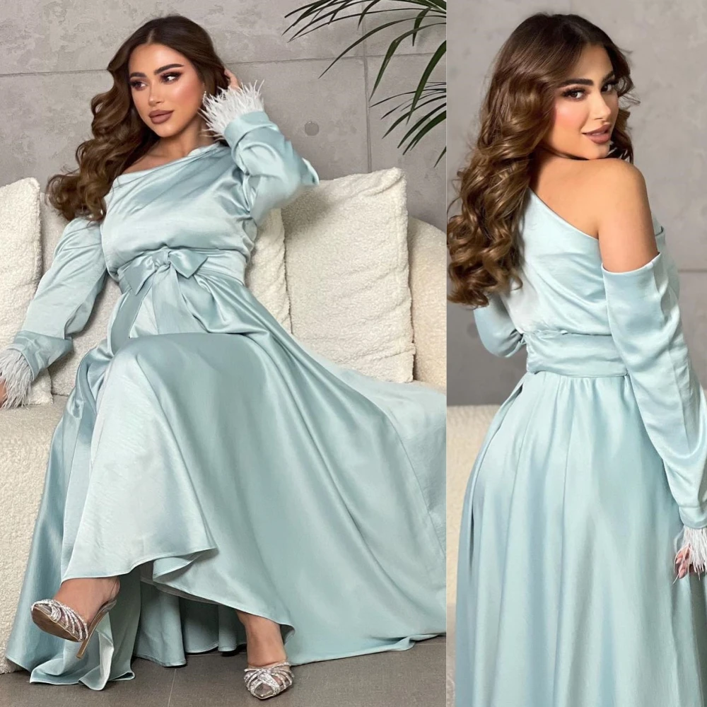 Prom Dress Saudi Arabia Satin Tassel Formal Evening A-line Boat Neck Bespoke Occasion Gown Midi Dresses