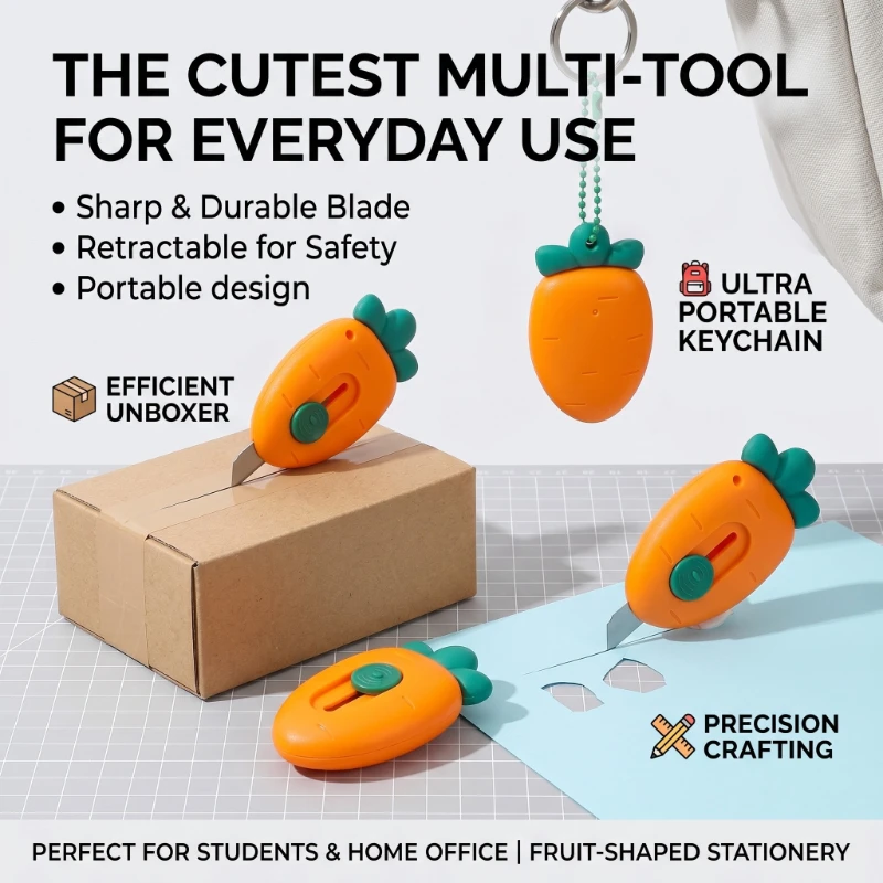 Portable Practical Automatic Rebound Unboxing Knife Cute Mini Fruit Shaped Snap Lock Hanging Utility Knife For Paper Cutting Use