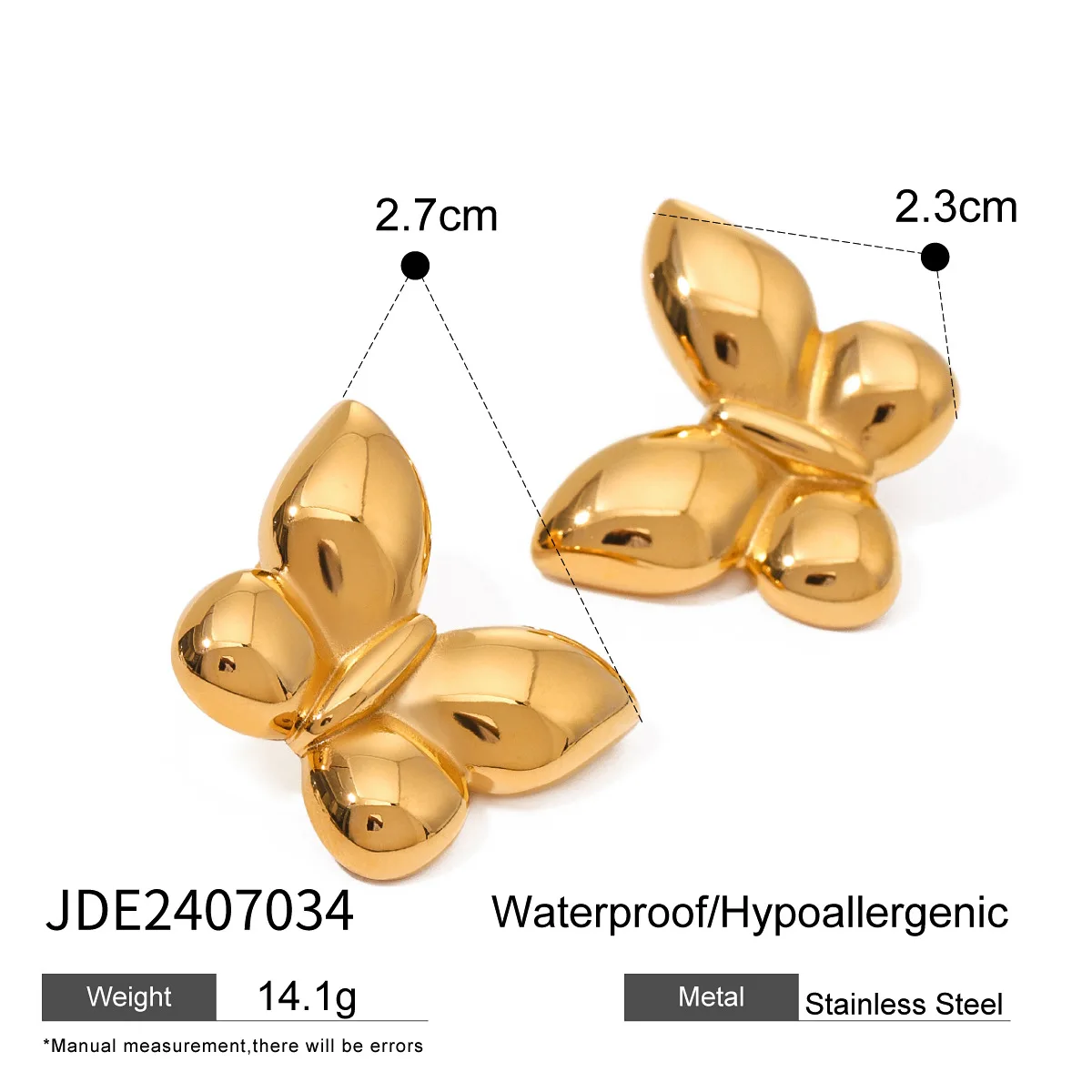 Stainless Steel PVD 18K Gold Plated Tarnish Waterproof Butterfly Stud Stud Earring For Woman Jewelry Wholesale Trendy