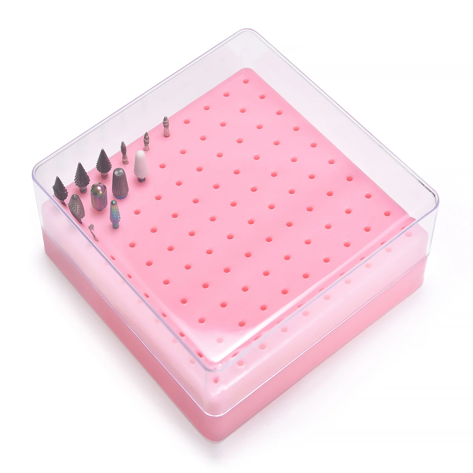

Nail Art Drill Bit Storage Box 100-Hole White KADS Drill Bits Holder Plastic Empty Container Case for Milling Cutters Hold