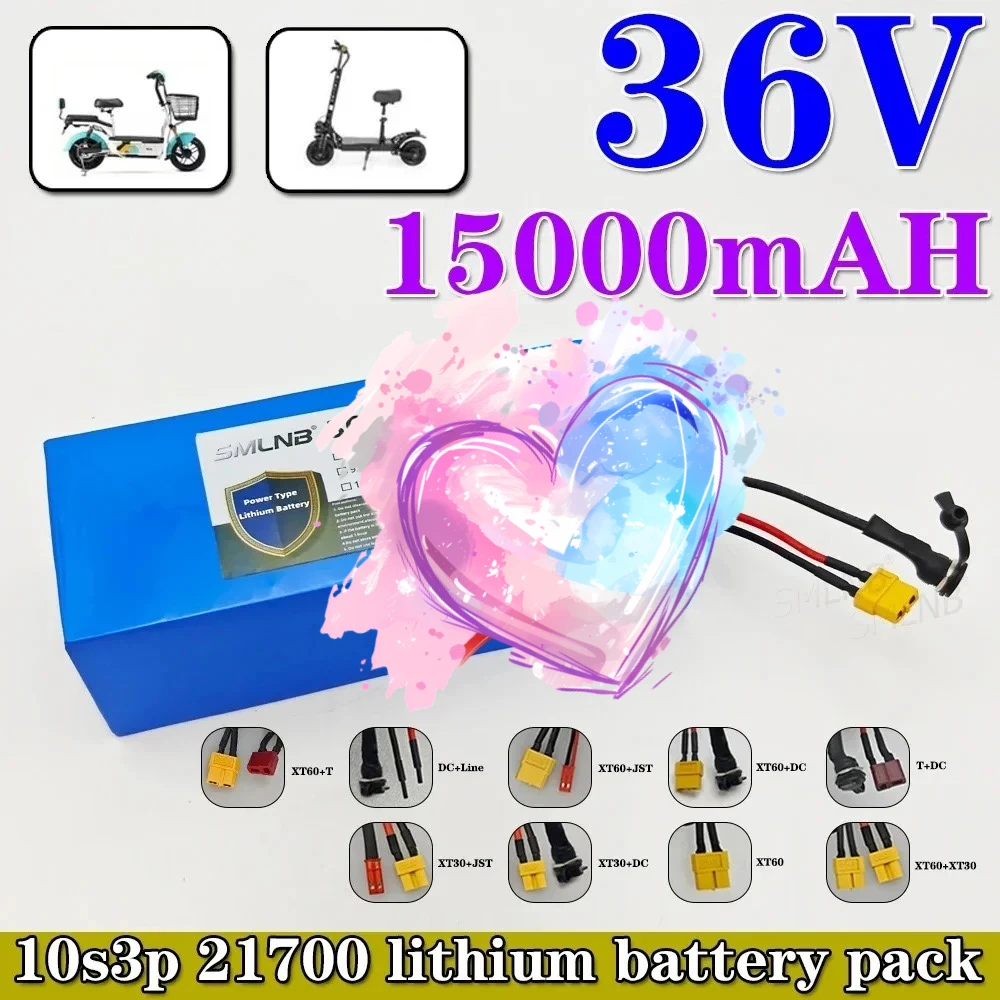 

21700 10S3P battery pack 36V 15Ah 15000mAh built-in 15A BMS, 250W-500W scooter, bicycle battery