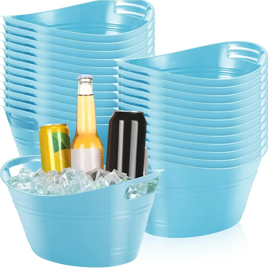 

24 Pcs Oval Storage Tub with Handles 4.5L Plastic Ice Bucket Wine Beer Champagne Drink Cooler for Parties Beverage Storage Bask