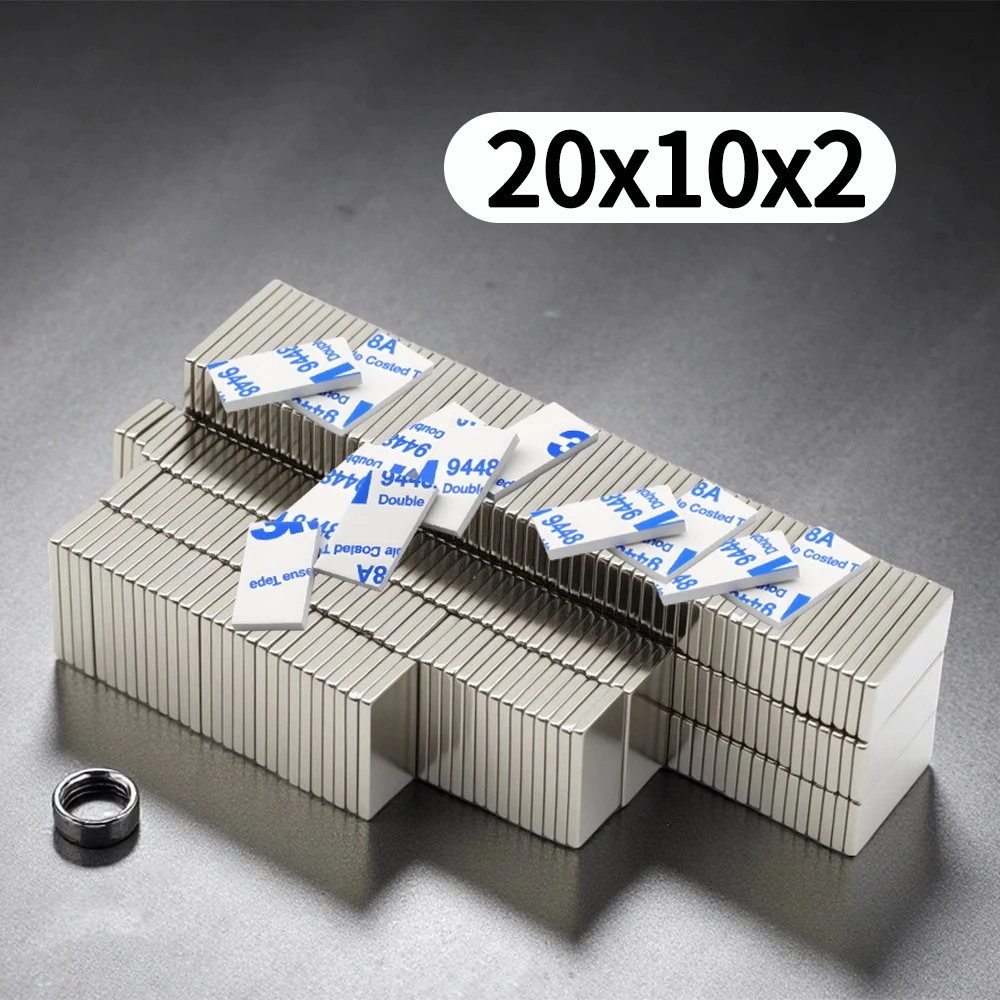 

20x10x2mm Super Powerful Block Neodymium Magnet With double-sided adhesive Magnet N35 Strong Permanent Magnetic imanes