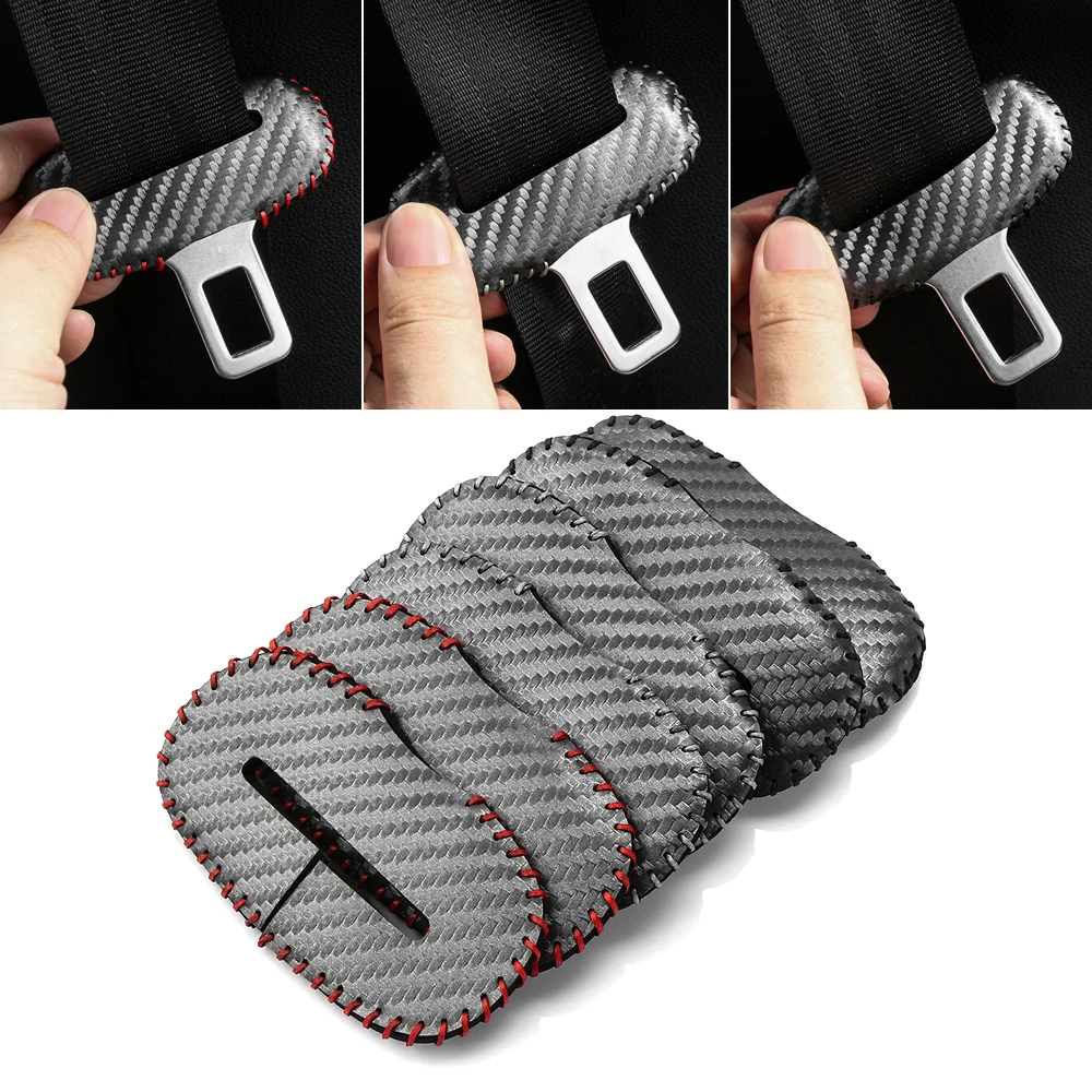 Carbon Fiber Universal Car Seat Belt Buckle Clip Protector leather Interior Button Case Anti-Scratch Cover Safety Accessories