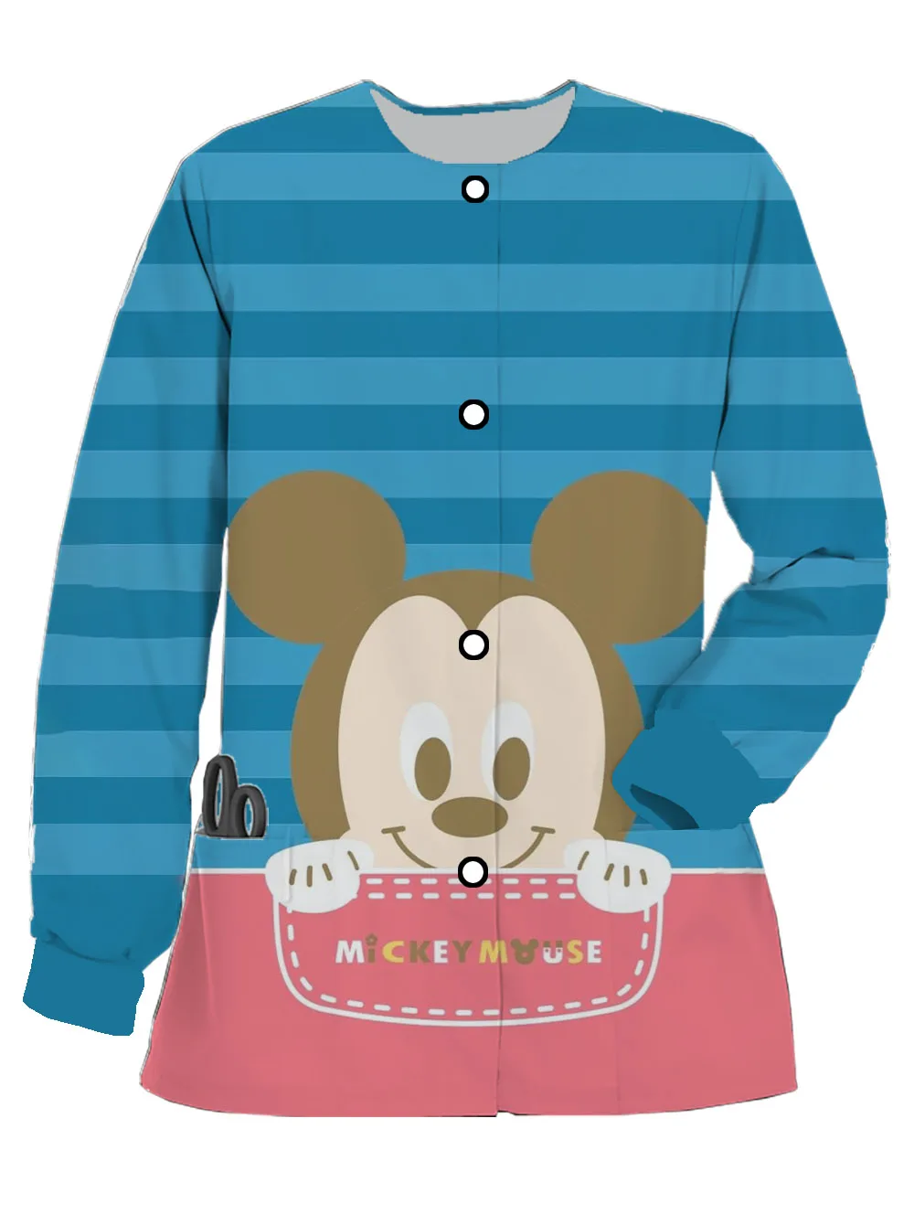 New dentist work uniform jacket Disney Mickey Minnie print frosted spring and autumn women's long-sleeved nurse uniform