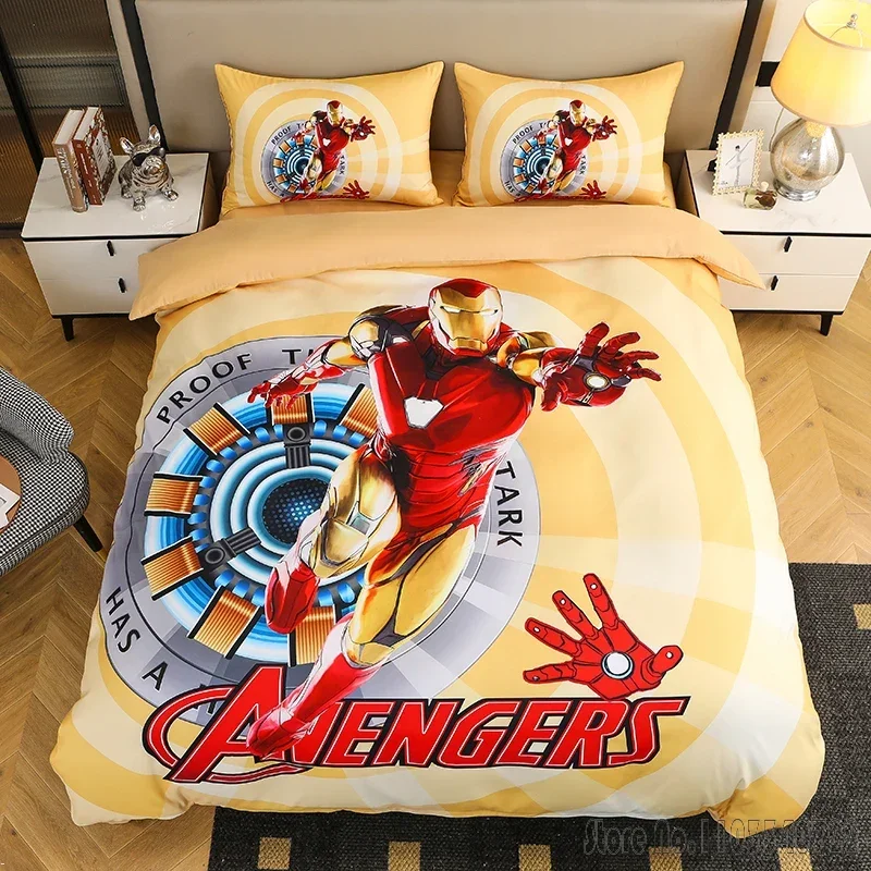 Anime Spiderman Avengers Marvell Iron Man Bedding Sets Duvet Cover Set HD Comforter Cover for Kids Bedclothes Bedroom Decor