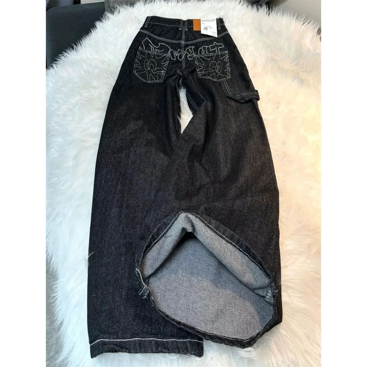 

Vintage Embroidery Bla Jeans Women Oversized Streetwear Sle High Waist Skinny Fit PU Fabric Ladies Premium Quali Jeans