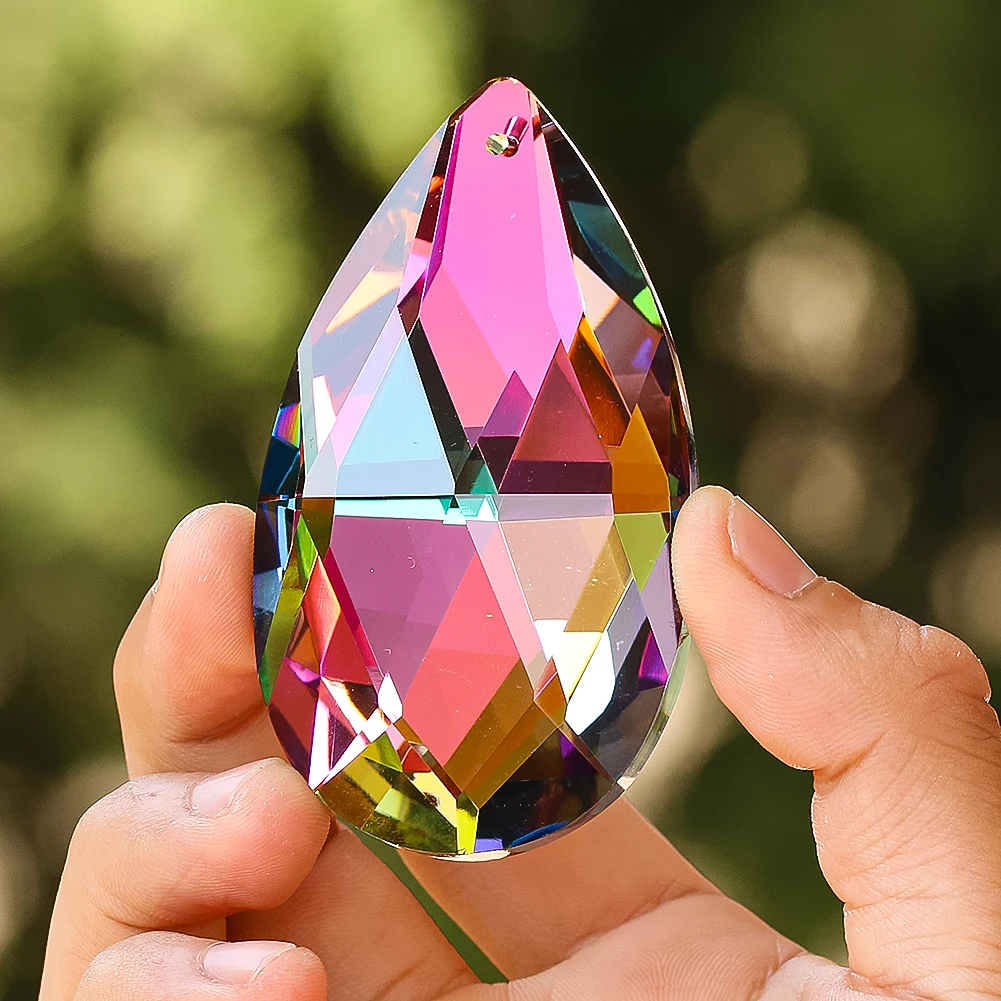 75mm Iridescent Drop Crystal Suncatcher Hanging Rainbow Prism Pendant Faceted Light Catcher Chandelier Parts Window Garden Decor