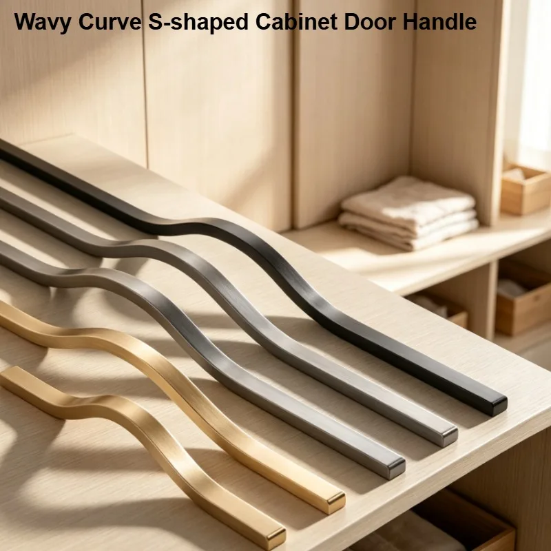 Luxuriöser Wellenkurven-Griff aus Aluminiumlegierung, verlängerter Kleiderschrank-Türgriff, moderner Schrankgriff, Schuhschrank-Langgriff.