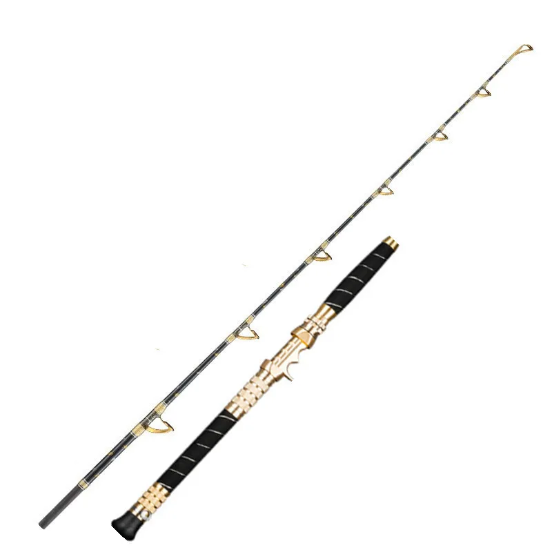 2027 2 Section Metal Reel Seat Trolling Rod Fiberglass Big Game Deep Sea Tuna Fishing Rod 1.65m 1.8m 1.95m 2.1m Deep Sea Boat Ro