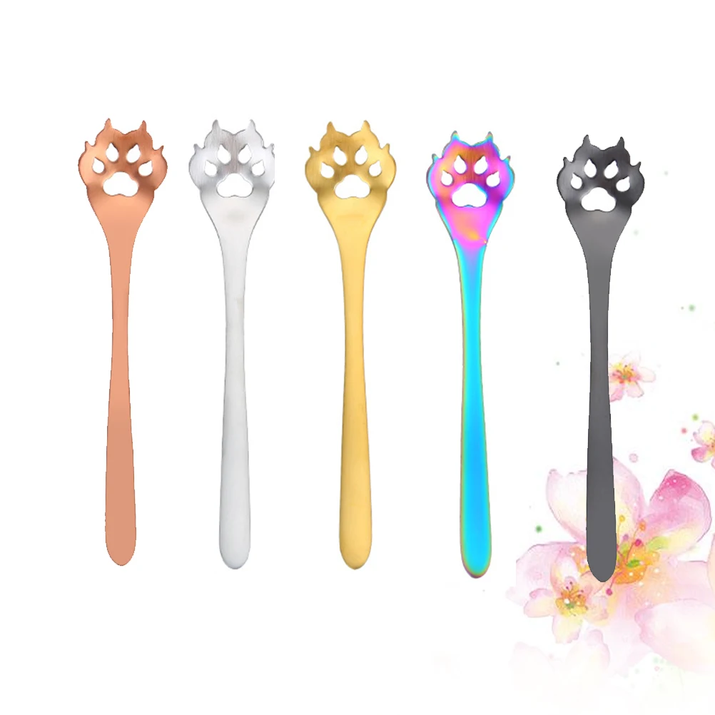 

5PCS Dog Paw Strainer Spoon Stainless Steel Anti Rust Ideal for Cakes Desserts Coffee Kitchen Utensils Tableware Scoop Gift