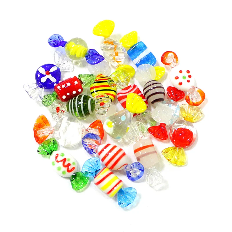 18pcs Vintage Mini Murano Glass Sweets Ornaments Handmade Cute Mixed Christmas Candy For Home Table Decor Festival Party Favors